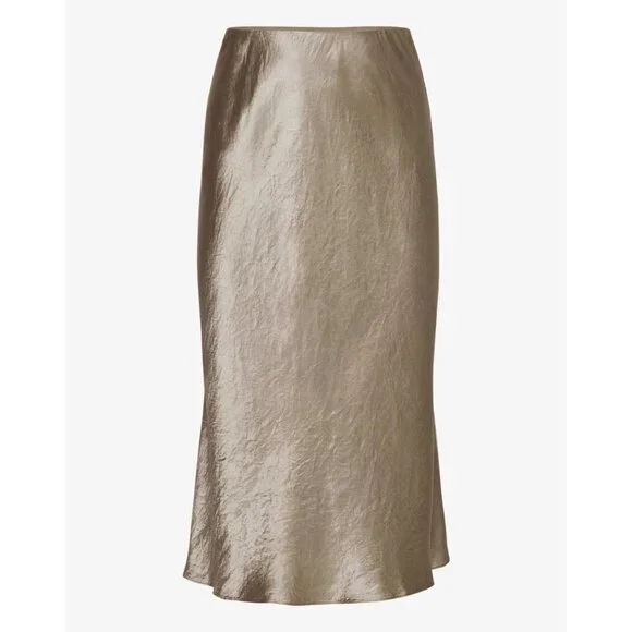 New Aritzia Satin Midi Slip Skirt Grey Taupe 2, XS - Picture 2 of 8